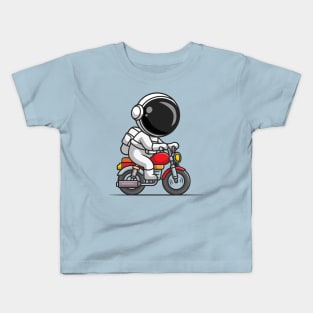 Cute Astronaut Riding Motorcycle Cartoon Kids T-Shirt